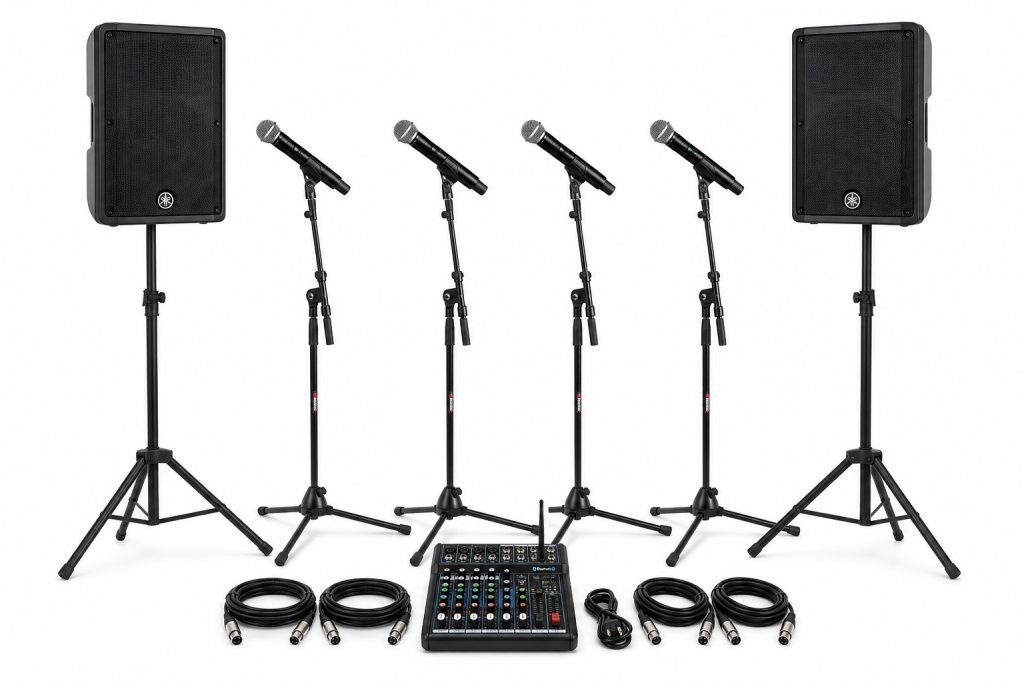 4 Radio Mics with 2 x Yamaha Speakers Hire Glasgow 2